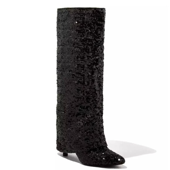 A New Day Abba Sequin Fold Over Tall Boots with Memory Foam Size 7 1/2 NWT - Picture 1 of 7